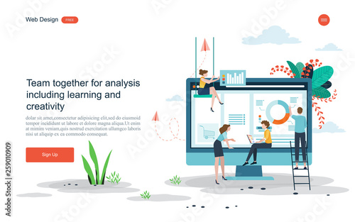 Business concept  for banner and website. Collaborative team In data analysis, Management together with the creation of works.social media,learning.Vector illustration.
