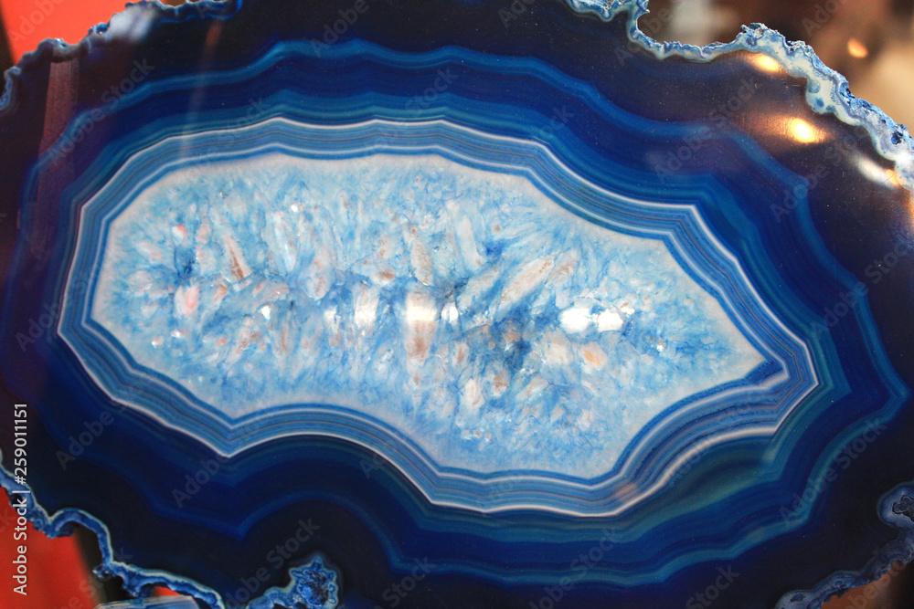 Slice of blue agate crystal - obrazy, fototapety, plakaty 