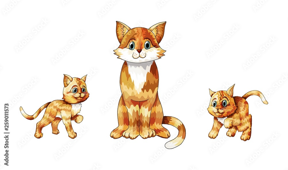 Vector set of cartoon images of cute different cats different different actions Vector set of cartoon images of cute different cats different different actions