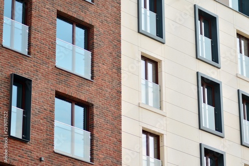 Fragment of a modern apartment building in front. Very modern apartment house.