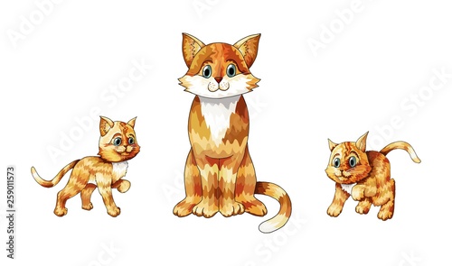 Vector set of cartoon images of cute different cats different different actions