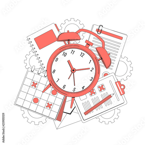 Time management concept illustration, organization, working time. Landing page template. Easy to repaint and adapt to your design. Vector illustration