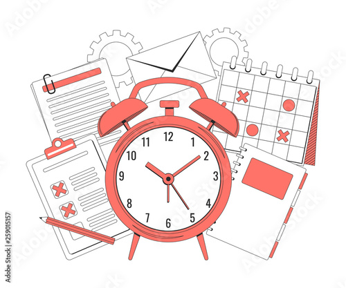 Time management concept illustration, organization, working time. Landing page template. Easy to repaint and adapt to your design. Vector illustration