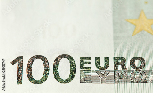 100 Euro, banknotes of the single European currency. Money background