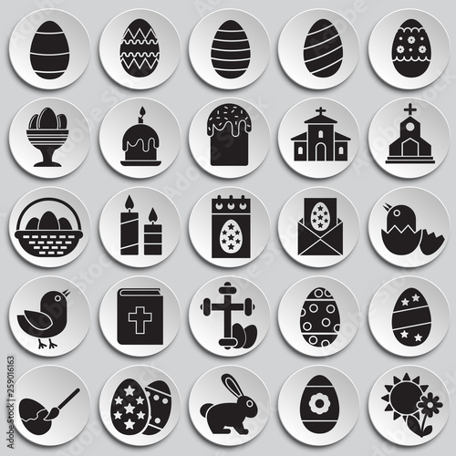Easter icons set on plates background for graphic and web design. Simple vector sign. Internet concept symbol for website button or mobile app.