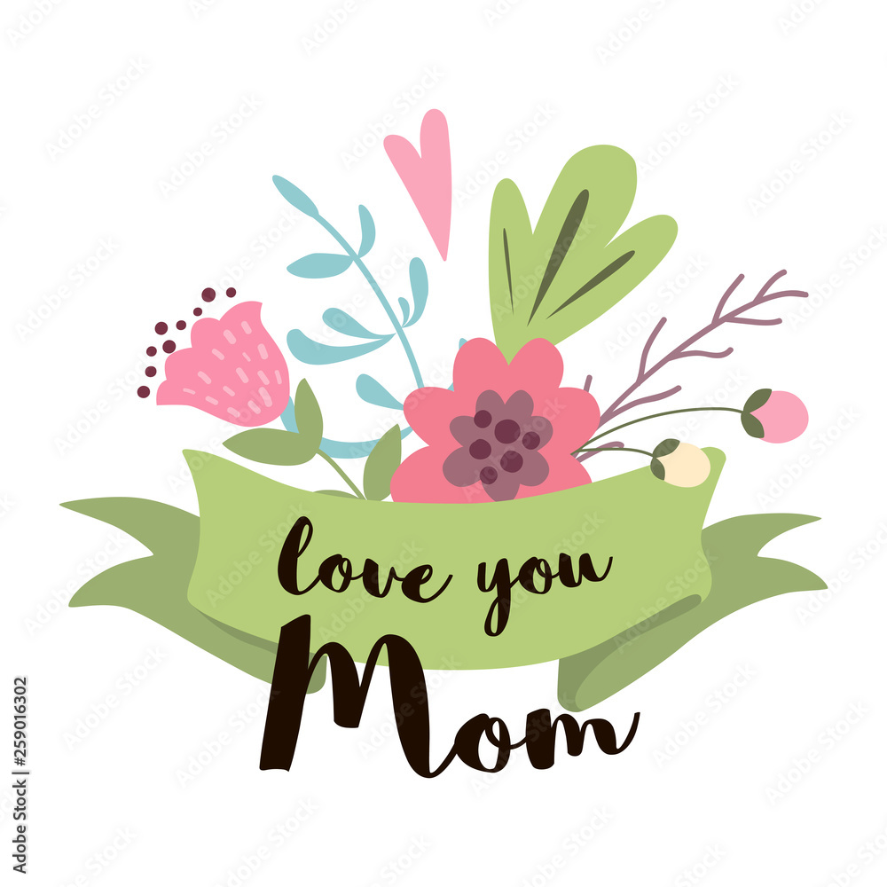 Cute Greeting Design ElementsFor Mother's Day With Flowers ribbon ...