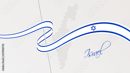 Wavy national flag and radial dotted halftone map of Israel