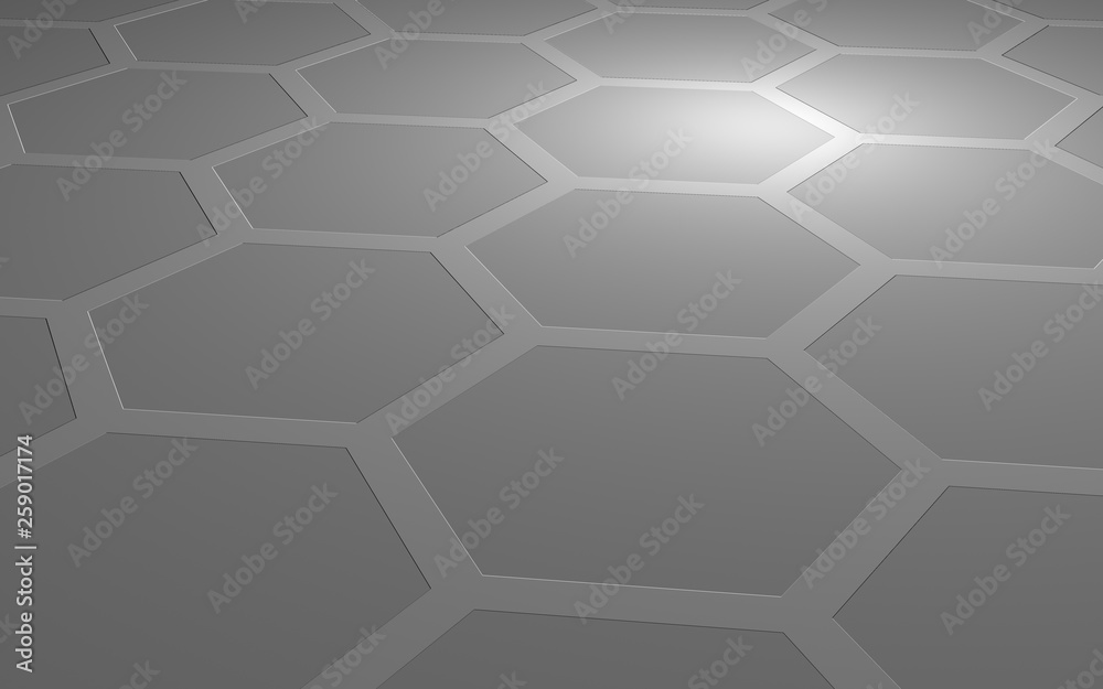 Honeycomb on a gray background. Perspective view 
