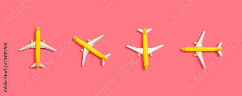 Toy miniature airplanes overhead view flat lay