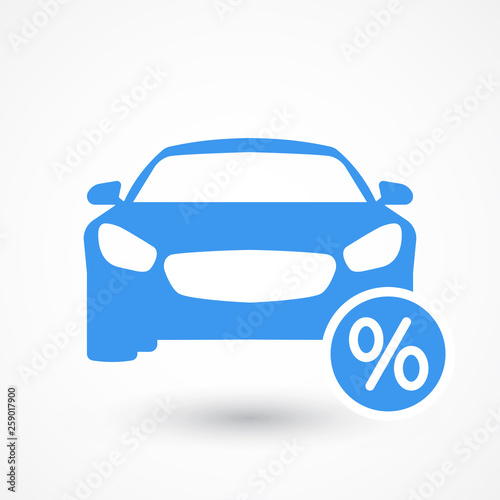 Car loan icon. Vehicle and percent sign. Car leasing percent icon. Transport loan sign. Credit percentage symbol. Vector illustration - topics like banking, bank, interest rate, vehicle purchase.