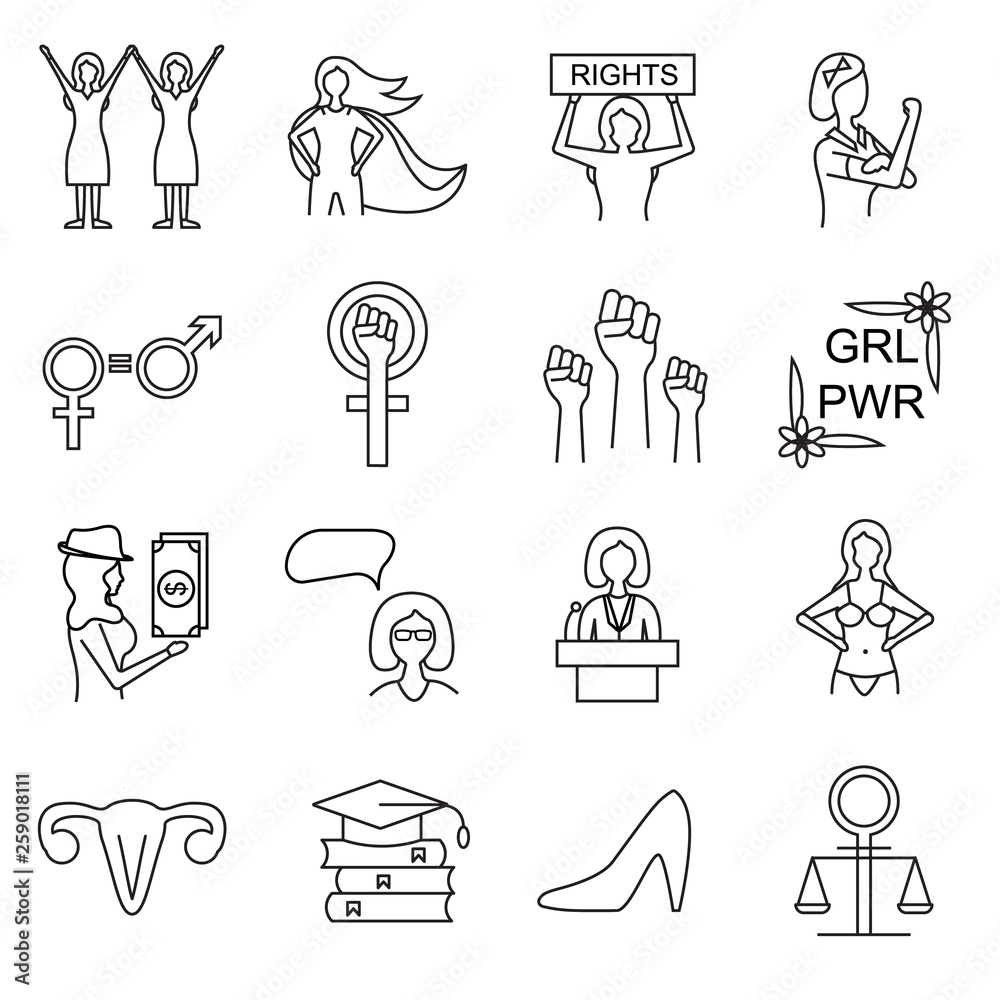 Feminism Signs Black Thin Line Icon Set. Vector Feminism Signs Black Thin Line Icon Set. Vector