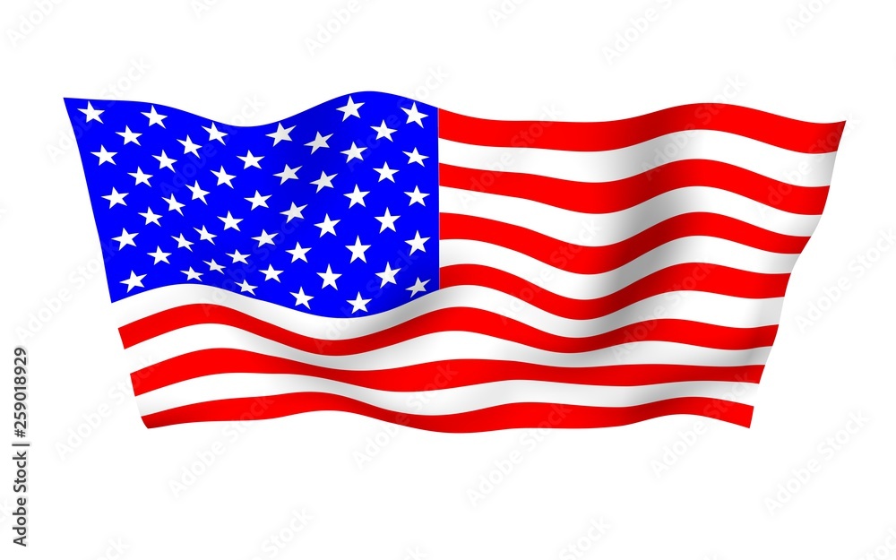 Waving flag of the United States of America. Stars and Stripes. State symbol of the USA. 3D illustration Waving flag of the United States of America. Stars and Stripes. State symbol of the USA. 3D illustration