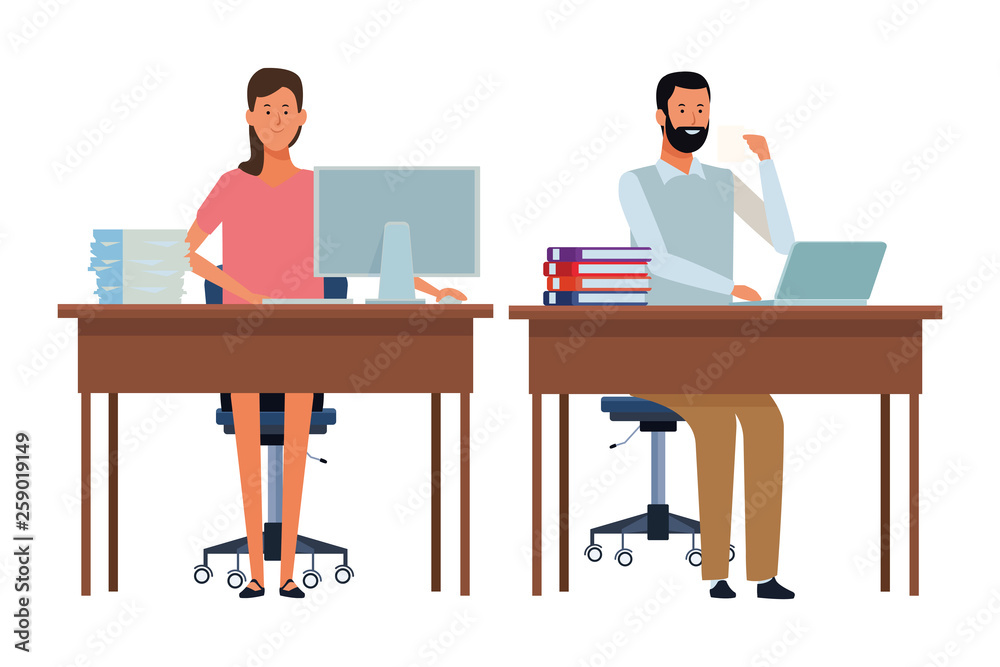 couple in a office desk