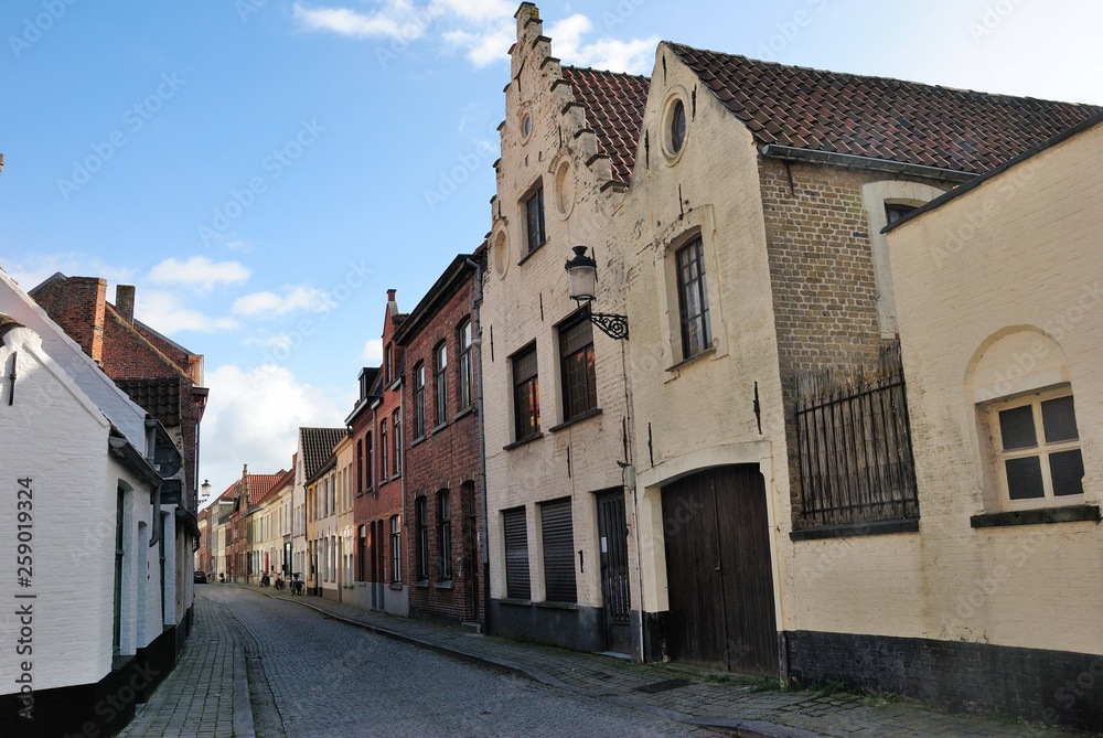 Street view with traditional medieval houses in Brugge (Bruges), Belgium