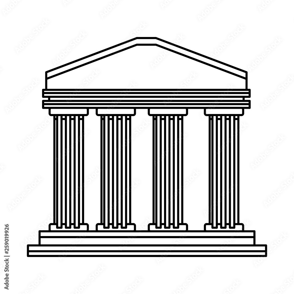 Bank building symbol in black and white