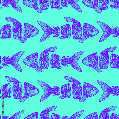 Trendy Sliced Fish Seamless Pattern