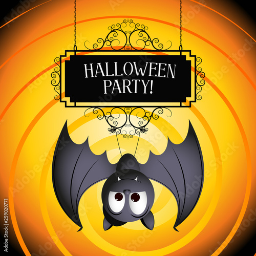 Canvas Print Halloween party poster/ banner with cartoon bat