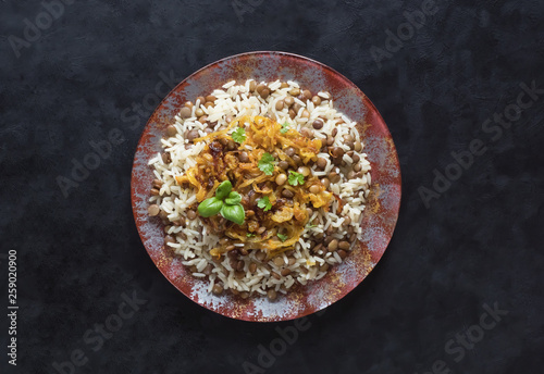 Mujadarra - Arabian dish with rice and lentils.  photo