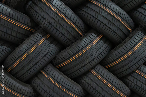 Stack of car tires with shadow deep of view. Great for backgrounds