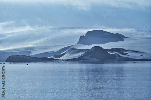 Mist over the Antarctic Continent with Rock Formations from the Atlantic Ocean
