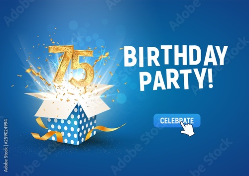 Photography 75 th years anniversary banner with open burst gift box