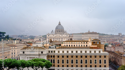 Rome, Italy, Panorama of Rome and view at St. Peter's Basilica, Vatican, view from Angel Castle, Castel Sant'Angelo. © conssuella