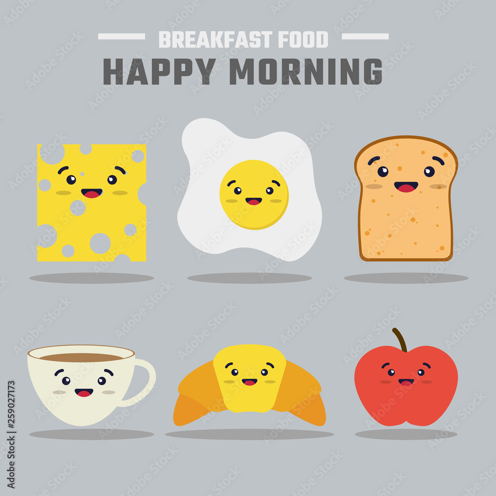 breakfast menu with flat style cartoon characters that look adorable and attractive