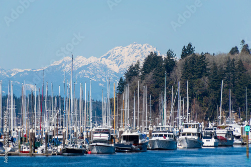 Olympic Mountains and West Bay Marina