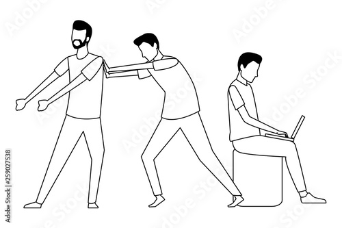Coworkers teamwork cartoon in black and
