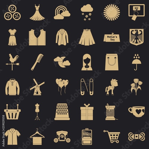 Dress icons set. Simple style of 36 dress vector icons for web for any design