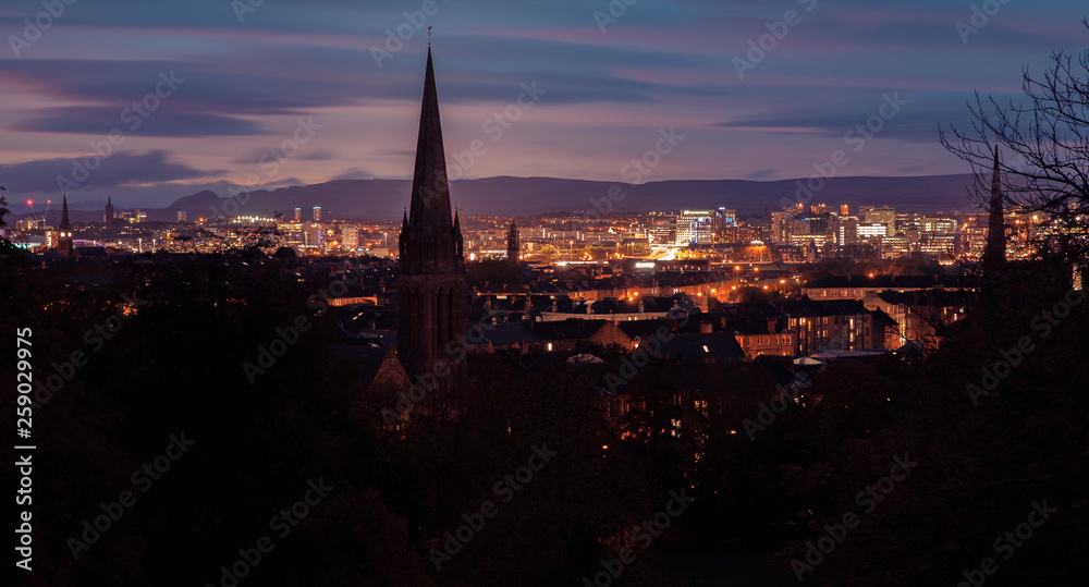 Large Panoramic picture of Glasgow city at night