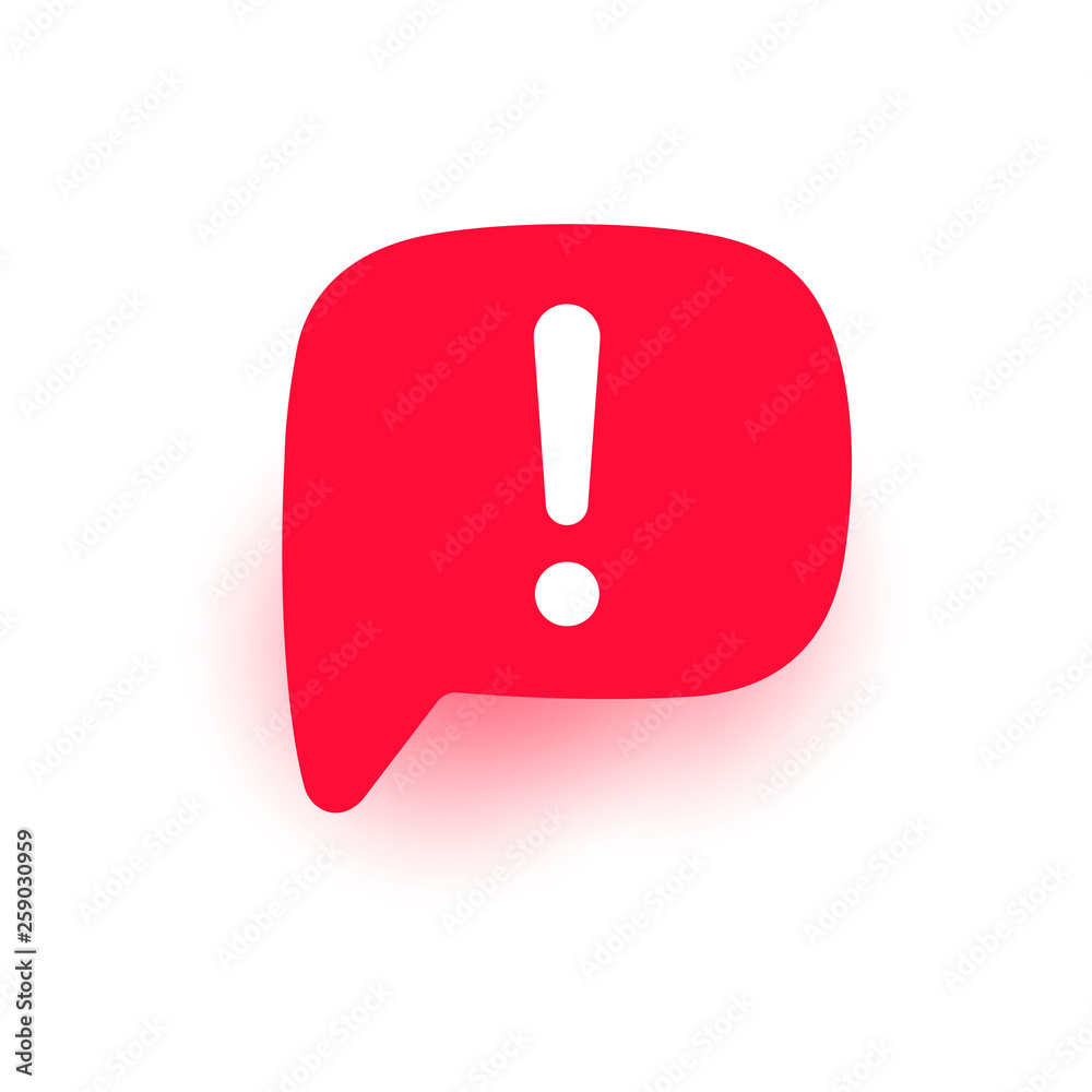 Exclamation vector icon, important mark, attention logo, warning speech bubble, red stop sign, illustration with shadow isolated on white Exclamation vector icon, important mark, attention logo, warning speech bubble, red stop sign, illustration with shadow isolated on white