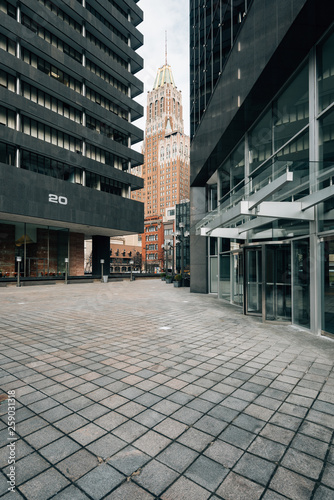 Pedestrian plaza and buildings in downtown Baltimore, Maryland