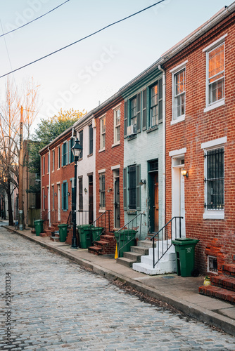 Brick row houses on Dover Street in Ridgely's Delight, Baltimore, Maryland