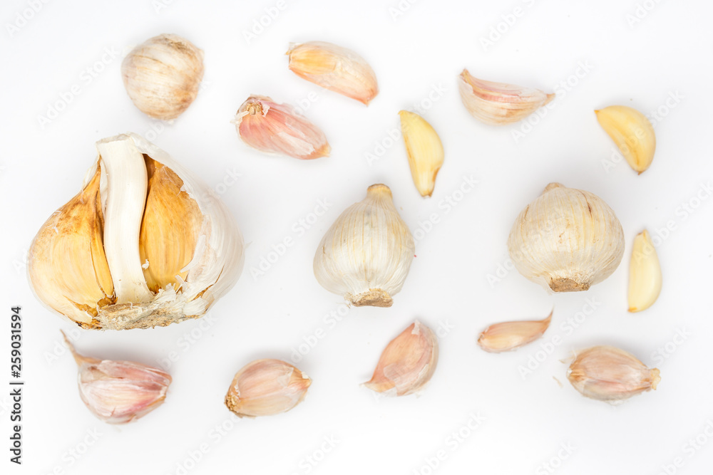 garlics on white background