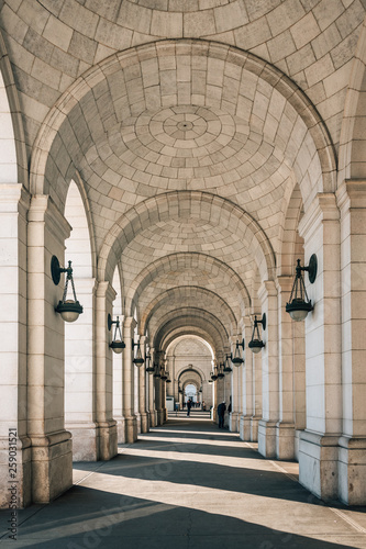 Exterior arches of Union Station  in Washington  DC