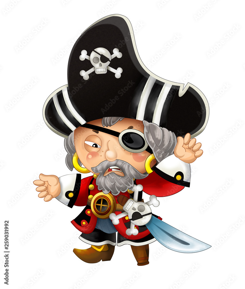 Obraz premium cartoon scene with pirate man captain on white background - illustration for children
