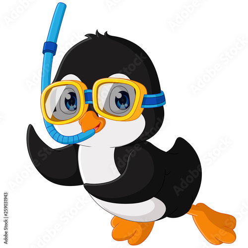 cute swimming penguin cartoon