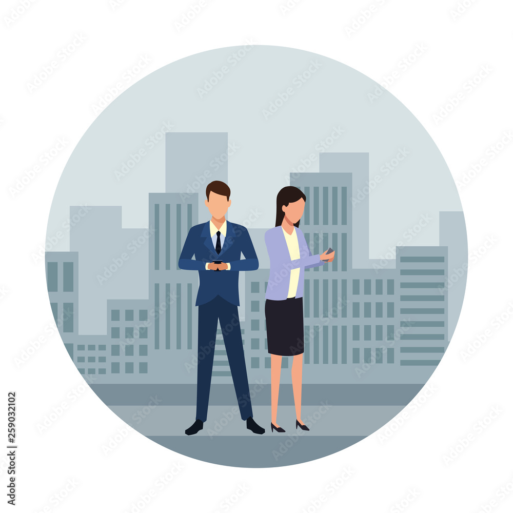 Businessman and businesswoman using smartphone Businessman and businesswoman using smartphone