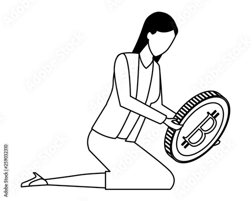 Businesswoman with bitcoin in black and white