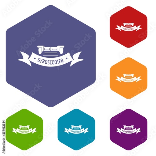 Power gyro scooter icons vector colorful hexahedron set collection isolated on white 