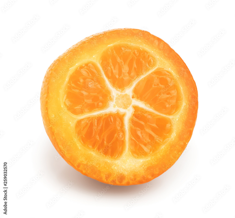 Cumquat or kumquat half isolated on white background Cumquat or kumquat half isolated on white background