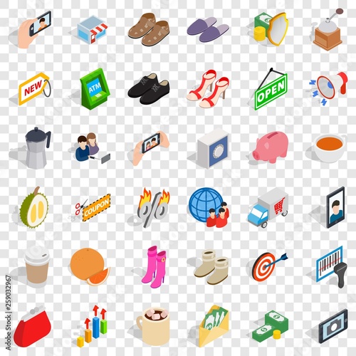 Woman ring icons set. Isometric style of 36 woman shopping vector icons for web for any design