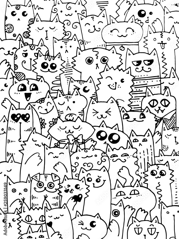 Kawaii doodle cats pattern. Cute animal background. Great for ...