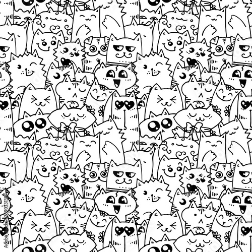 Cute doodle cats seamless pattern. Great for coloring book  wrapping  printing  fabric and textile