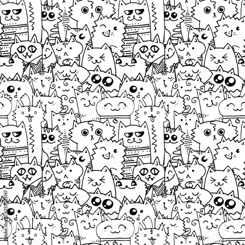 Cute doodle cats seamless pattern. Great for coloring book  wrapping  printing  fabric and textile