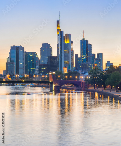illuminated Frankfurt downtown, Germany