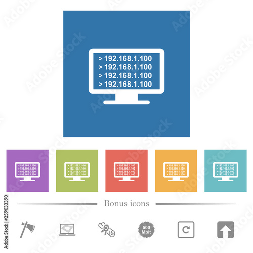 Ping remote computer flat white icons in square backgrounds photo