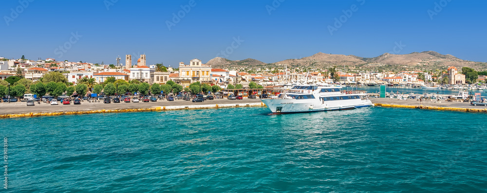 Panoramicview on greek island Aegina (Egina) at sunny summer day
