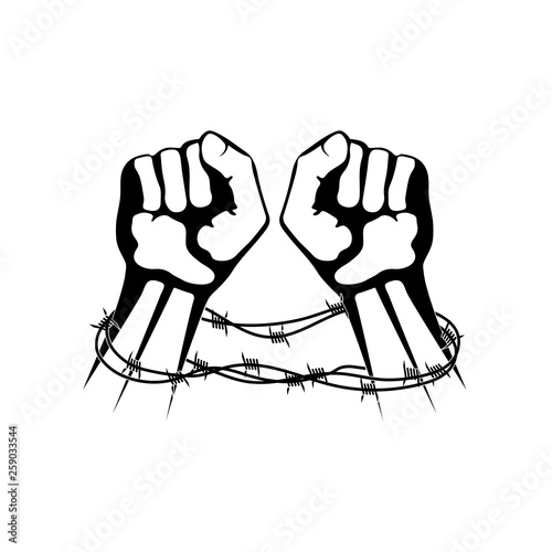 Εκτύπωση καμβά hands bound in barbed wire